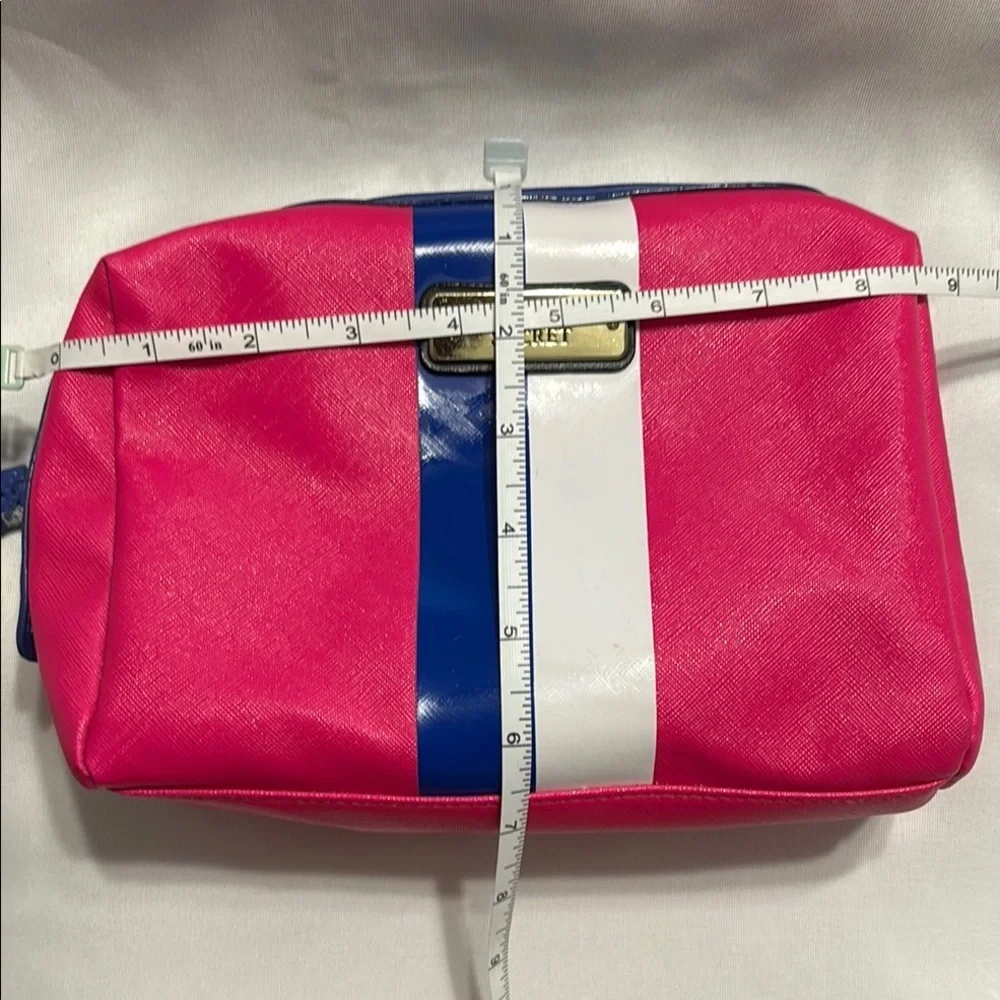 Victoria's Secret Pink and Blue Cosmetic Bag with Bold Stripe Preloved